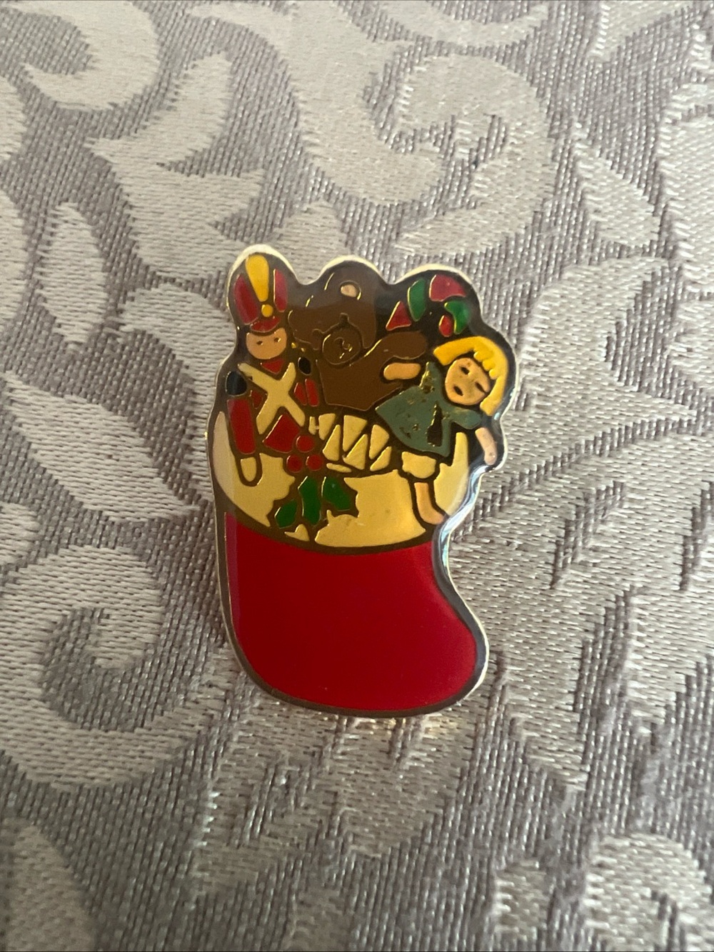 Vintage Swinco Christmas Stocking Pin Full Of Holiday Christmas Toys